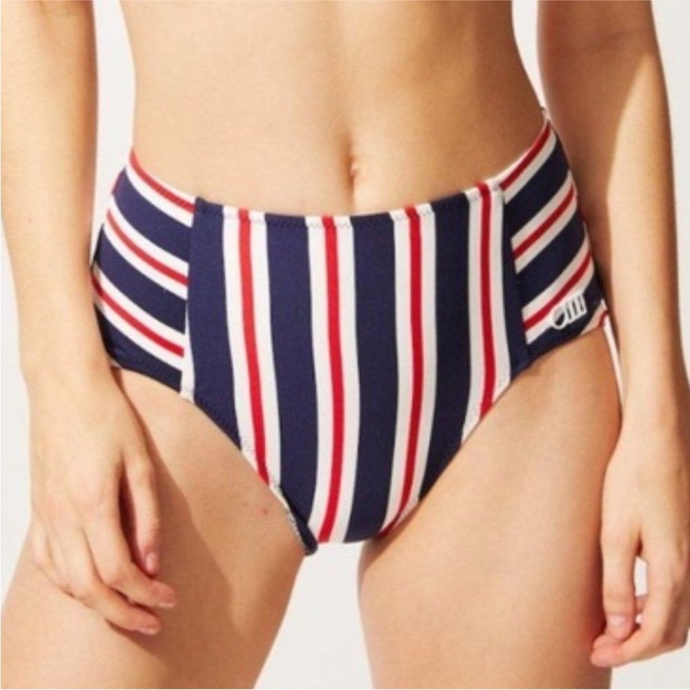 Solid & Striped The Noelle High Waist Bikini Bottom Small Americana Stripe Sz MD